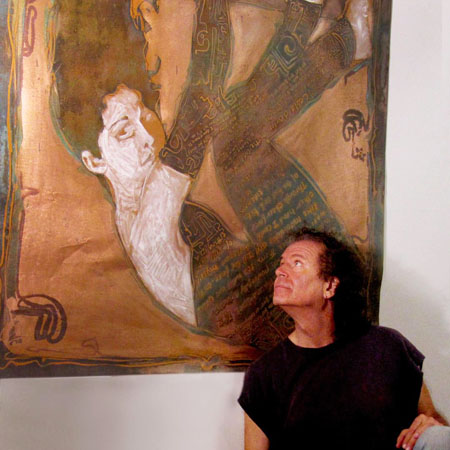 Artist Richard Hawk with his work.